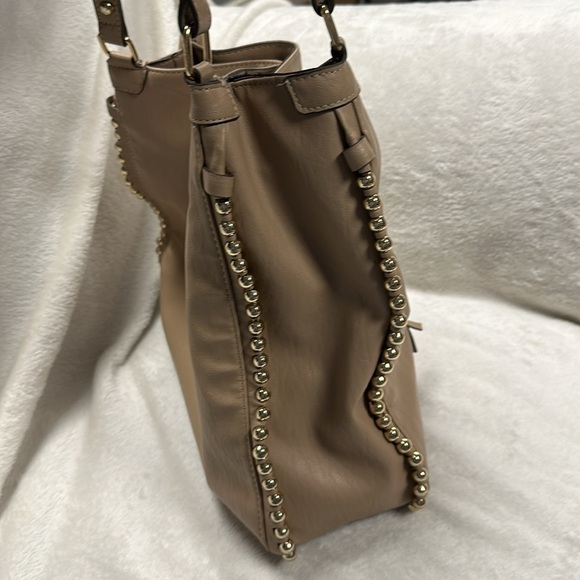 Jessica Simpson Women's Tan Faux Leather Camille Hobo Bag Tote with Gold Beads - Picture 6 of 11